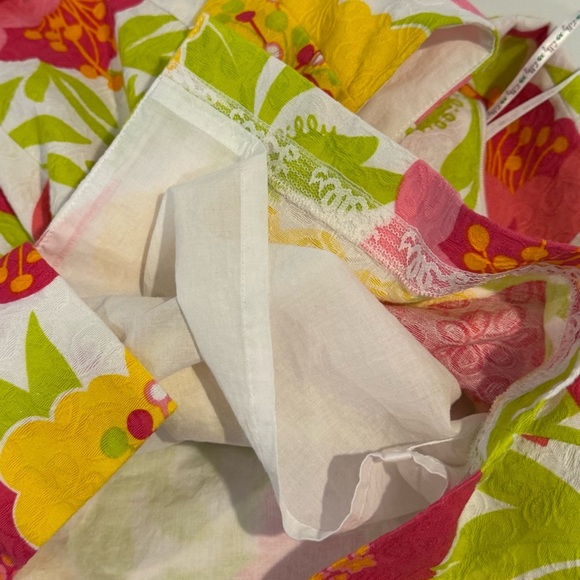 Lilly Pulitzer Strapless Dress Pink White Green Yellow 100% Cotton Floral size 4 - Picture 9 of 13